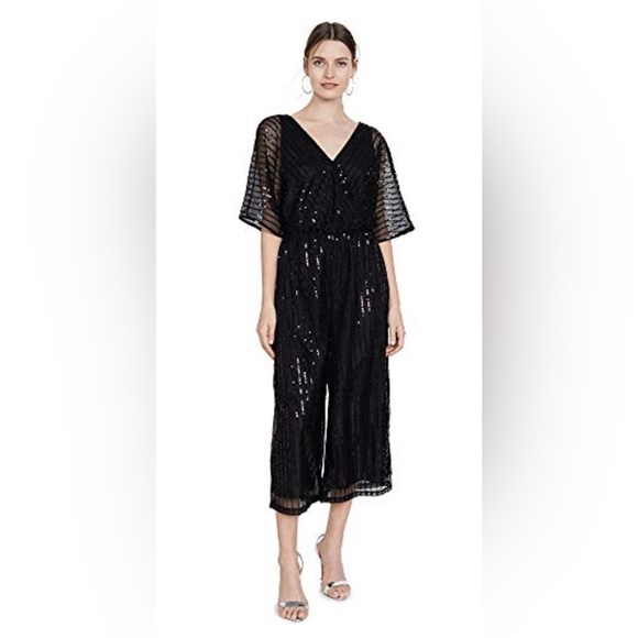 NWT MODCLOTH BLACK SEQUIN OPEN BACK CROP WIDE LEG JUMPSUIT SIZE SMALL - Picture 2 of 6